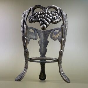 Vintage Wrought Iron Bottle Stand | Grapevine Design | 5.25" H Rustic Wine Décor